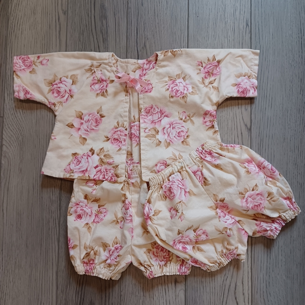New Handmade Top and Bloomers Diaper Covers Cream With Pink Roses